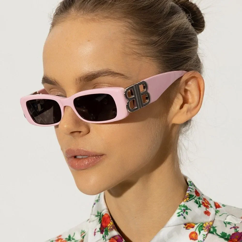 SALE! NEW Balenciaga BB0096S 012 Pink Silver Grey Rectangle Unisex Sunglasses